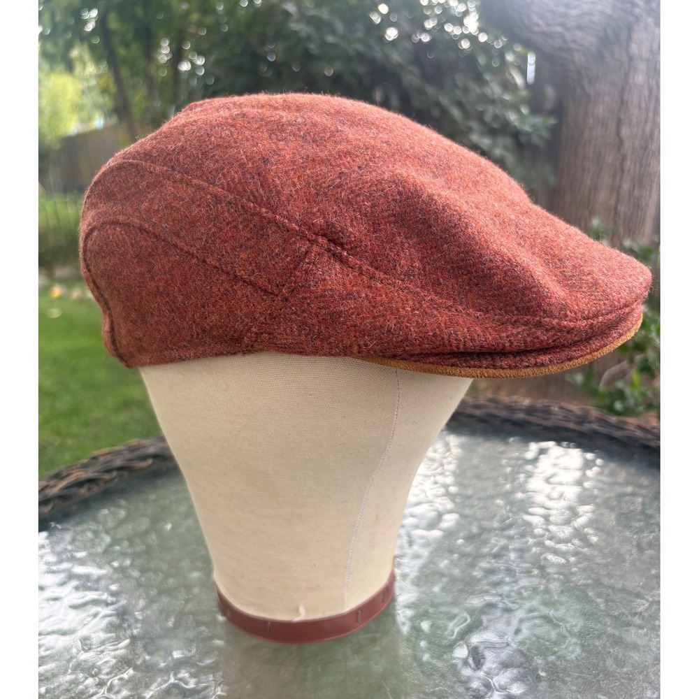 Goorin Bros Flat Cap Mens Medium Orange Herringbone Wool Abraham Moon Fabric